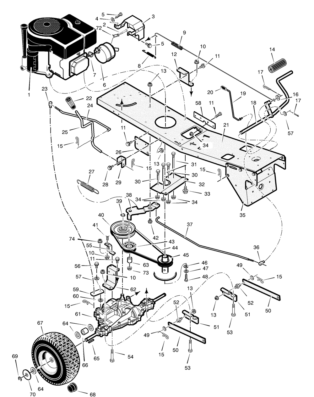 Motion Drive Diagram and Parts List for 309000X8NA  Briggs and Stratton Lawn Tractor